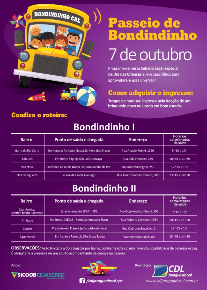 Programação do passeio de Bondindinho