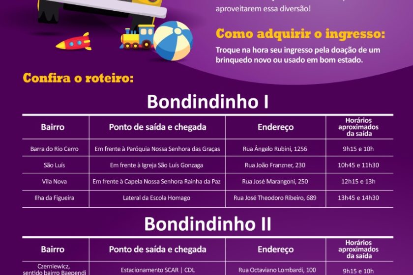 Programação do passeio de Bondindinho