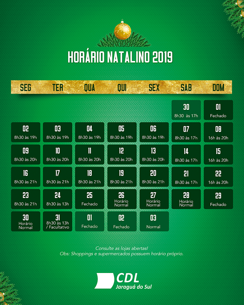 Horário Natalino 2019