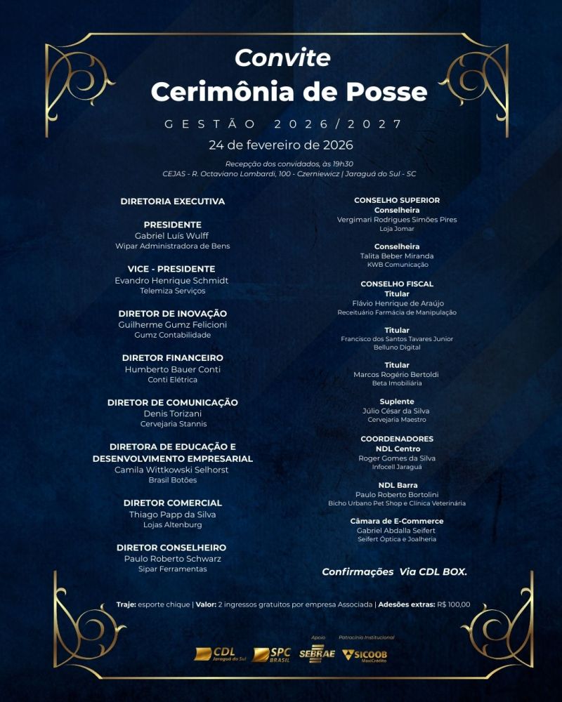 Cerimônia de Posse da Diretoria CDL Jaraguá do Sul – Gestão 2026/2027