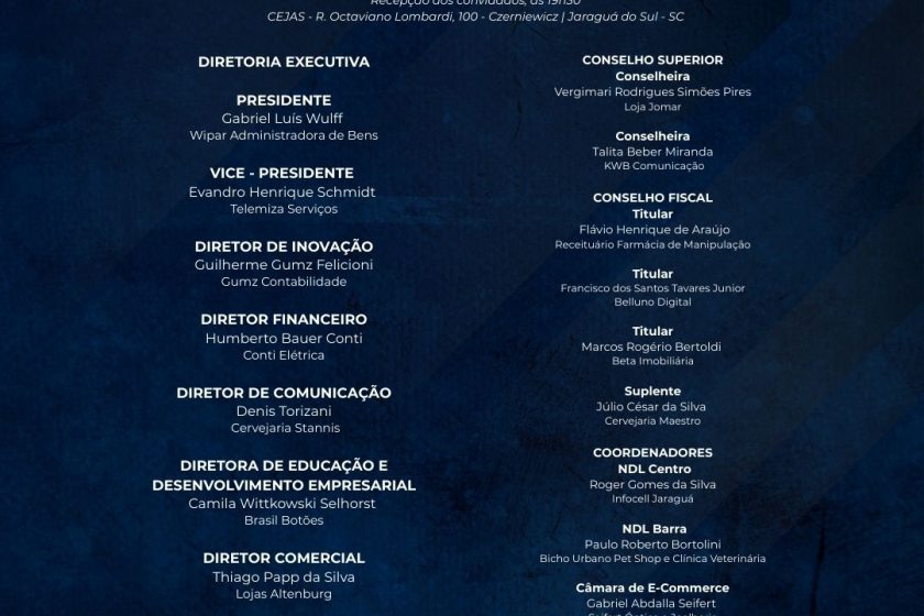 Cerimônia de Posse da Diretoria CDL Jaraguá do Sul – Gestão 2026/2027