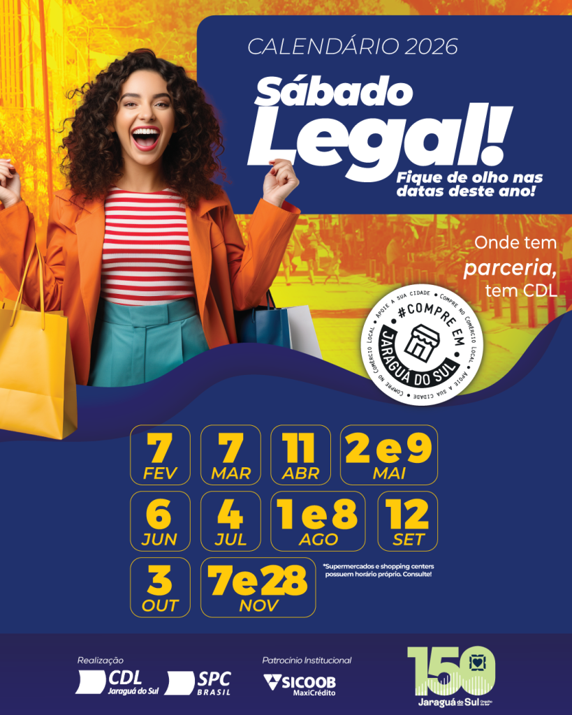 Calendário oficial do Sábado Legal 2026 divulgado pela CDL Jaraguá do Sul