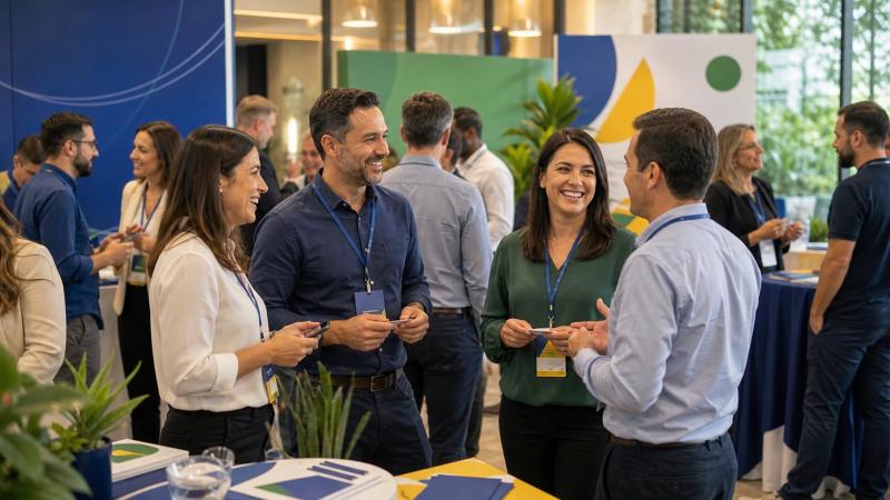 Empresários conversam em um evento de networking